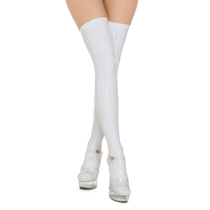 Goth Punk Rainbow Shiny PU Leather Thigh High Stockings Women Sexy PVC Wetlook Pole Dance Clubwear Plus Size Cosplay Medias
