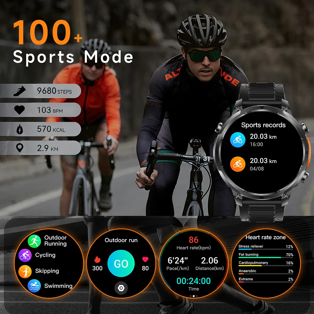 LIGE New Military T-Rex 3 Ultra 720mAh Men Smart Watch Compass Waterproof Flashlight Heart Rate Sports Watches AMOLED Smartwatch