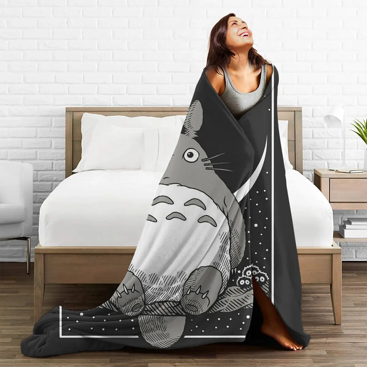 Anime My Neighbor Totoro Blanket Fleece Moon Vintage Mysterious Warm Throw Blanket for Bedroom Sofa Bed Rug