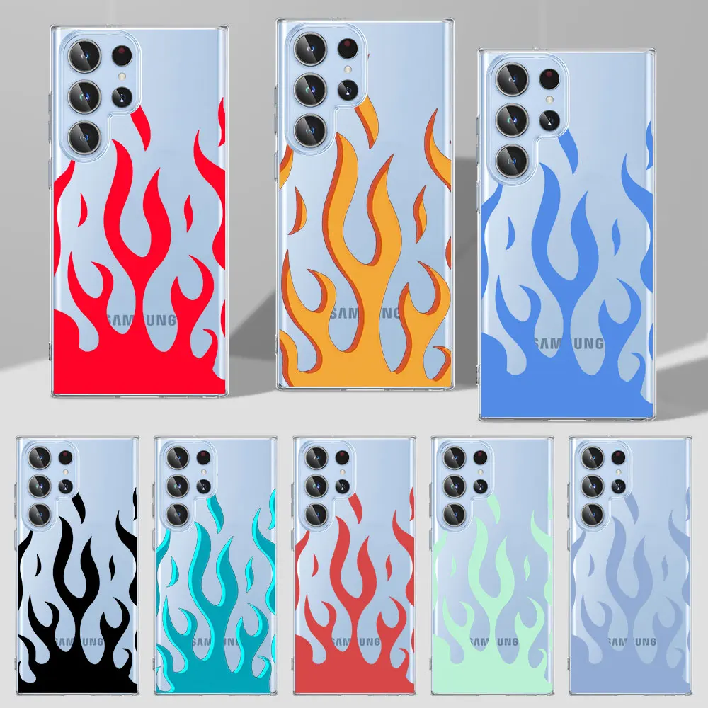 Cool Green Red Flame Fire Bumper Per Samsung Galaxy S23 S22 Ultra S20 S21 Fe S8 S7 S10E S10 Lite S9 Plus Tpu Clear Phone Case