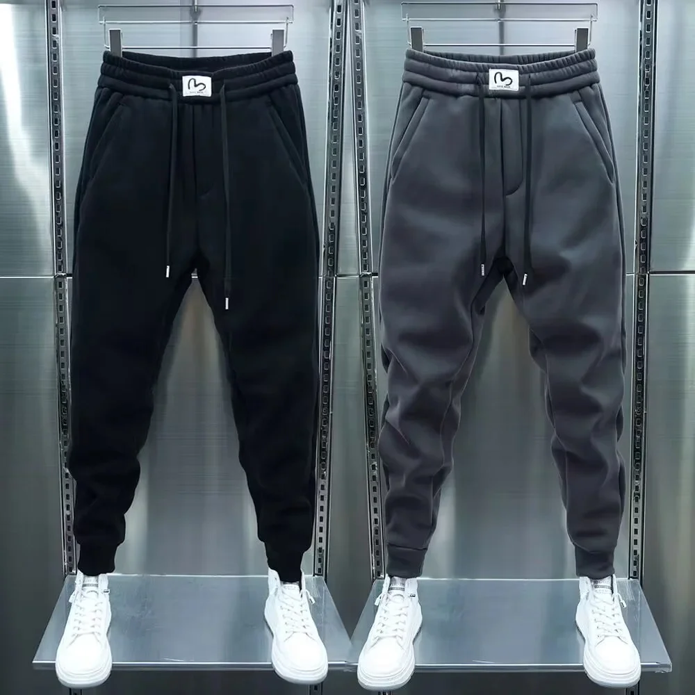 

Men's Sweatpants Solid Loose Fit Mens Sweatpant Winter Warm Fleece Joggers Pants Unisex Elastic Waist Track Male Trousers