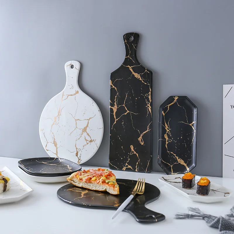 White Black Golden Ceramic Dishes And Plate Pizza Dessert Steak Tableware Decorative Food Tray Dinner Set Porcelai