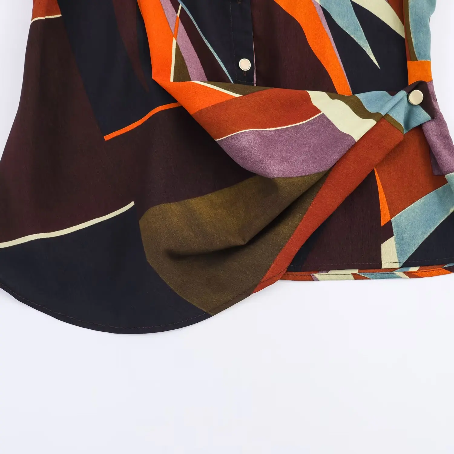 Women's Vintage Printed Shirt Female Long Sleeved Single Breasted Shirt Asymmetrical Design Spring Casual Shirt Top Streetwear