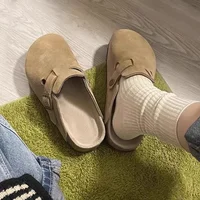 Faux Suede Flat Birken Slippers Women Autumn Vintage Close Toe Mules Shoes Woman Soft Sole Cork Slides Outdoor Slippers 1