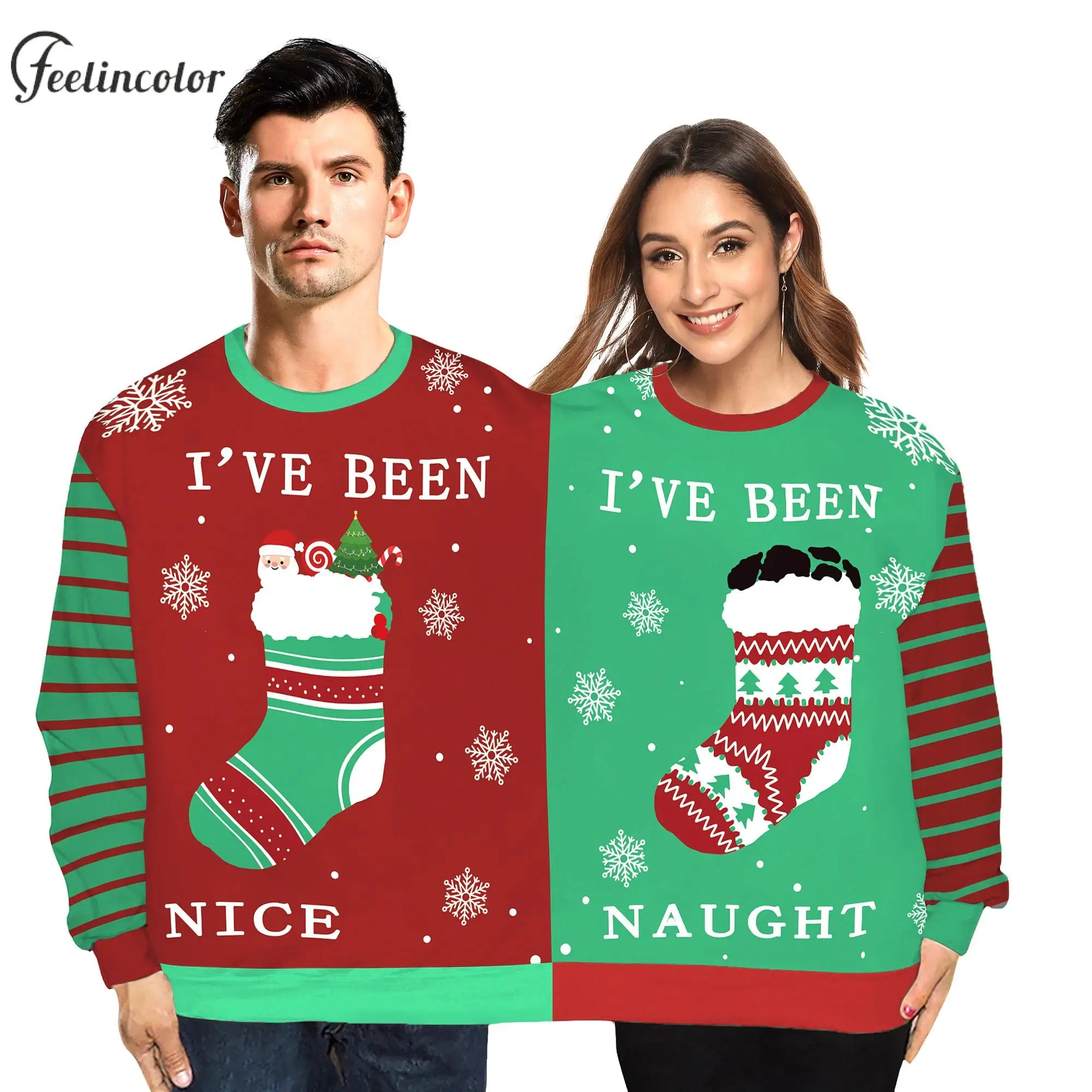 Double Sweatshirts Couple Christmas Holiday Pullover Autumn Winter Warm Hoodies Long Sleeve Top 3D Print Outwear Unisex Clothes