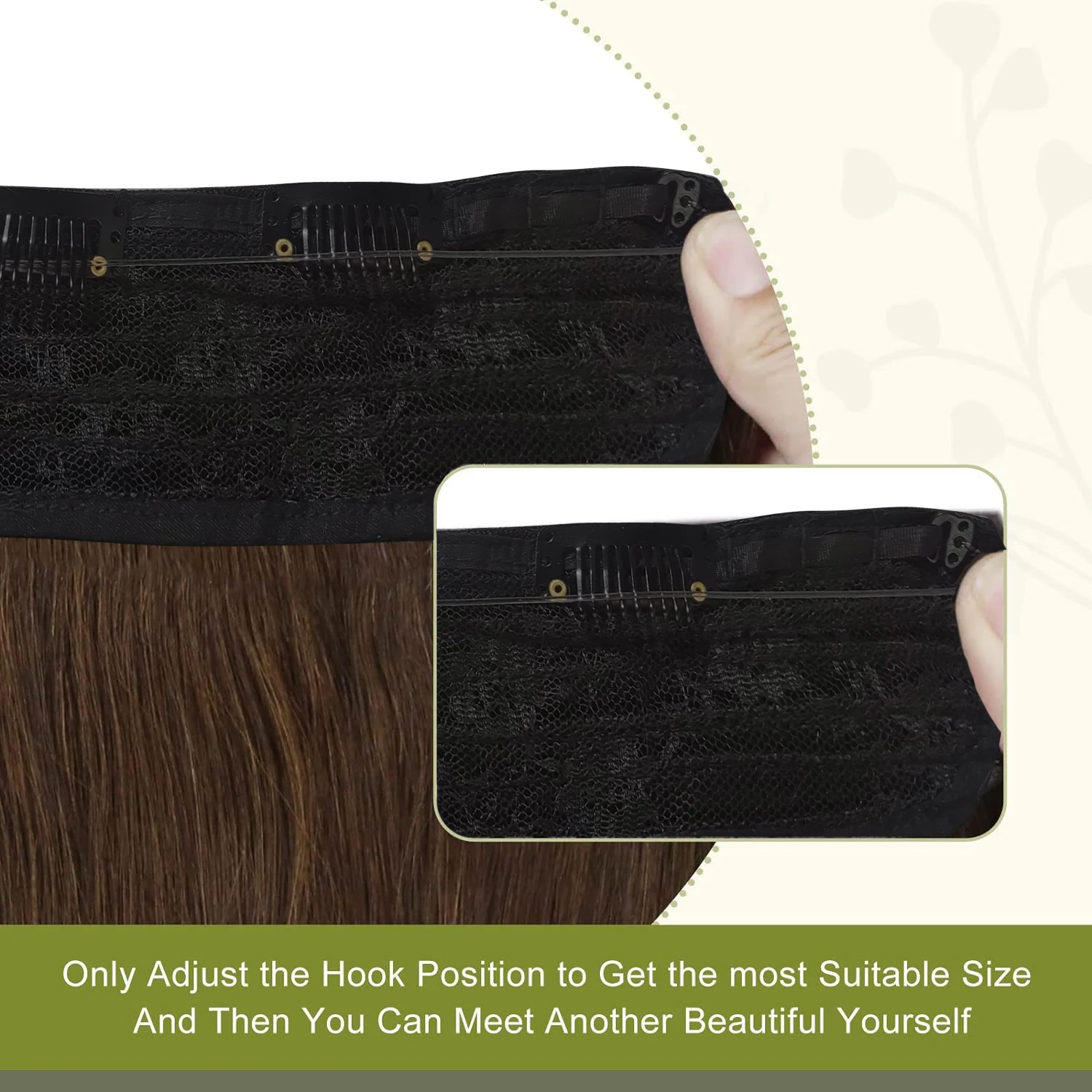 Chocolate Brown Color #4 Fish Line Real Human Hair Wire Adjustable Size 3 Secure Clips Wire Hair Extensions 16-26 Inch For Salon