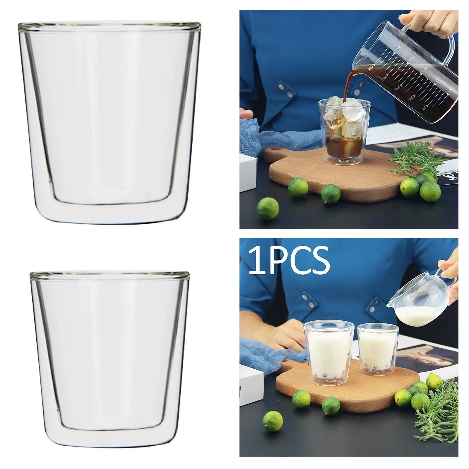 Double Walled Clear Heat Resistant Coffee Cups for Latte Espresso Beverage