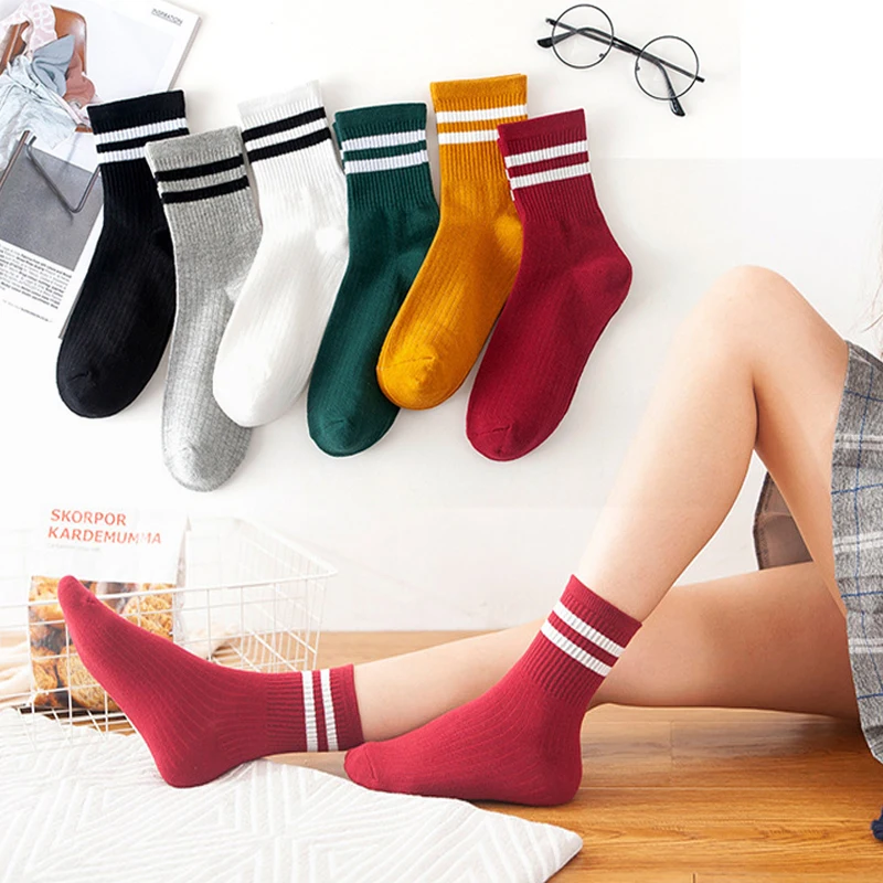 Women Girls Cotton Blend Striped Socks 