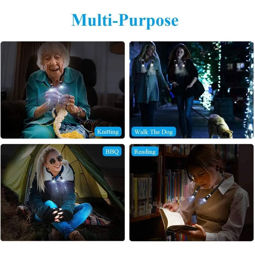 Neck Reading Light Book Light for Reading 4 LED 3 Modes Neck Lamp Hands Free Flexible Torch for Readers U-Shaped LED led light book light