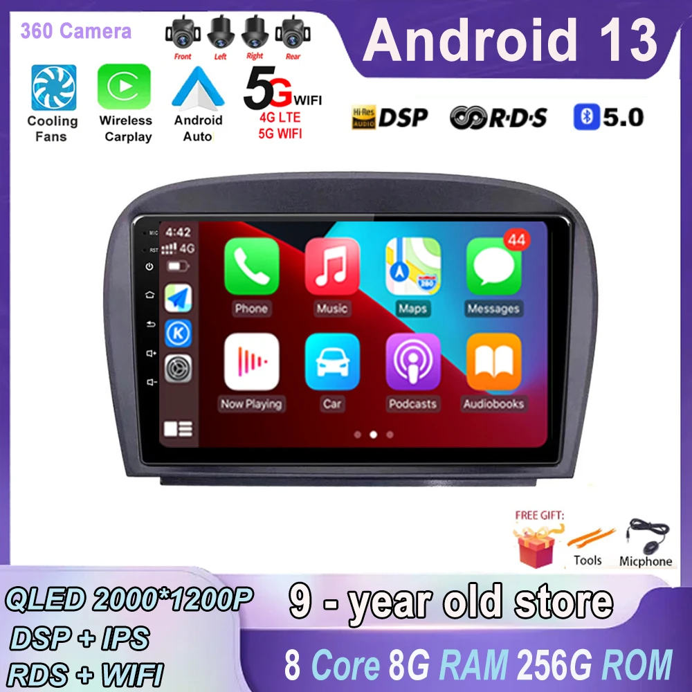

Android 13 для Mercedes Benz SL R230 SL350 SL500 SL55 SL600 SL65 2001-2007 DSP 360 камера GPS навигация