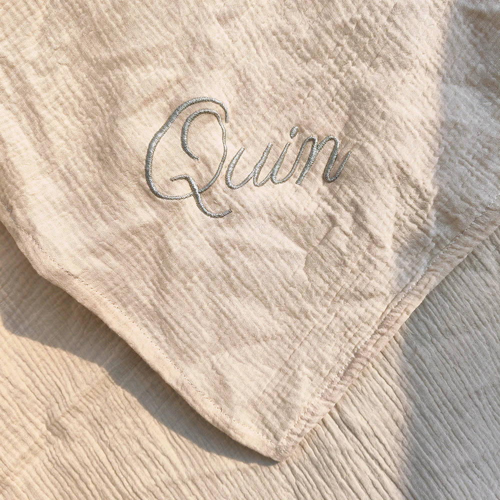 Personalized Name Embroidered Custom Baby Cotton Muslin Baby Swaddle Newborn Receiving Blanket Solid Swaddle Wrap Soft Blanket 4