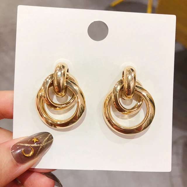 pendientes mujer pendientes colgantes pendientes de aro aesthetPendientes  geométricos chapados en oro para mujer, aretes de Metal trenzado, joyería  de regalo de aniversario para fiesta de cumpleaños, nueva moda coreana -  AliExpress