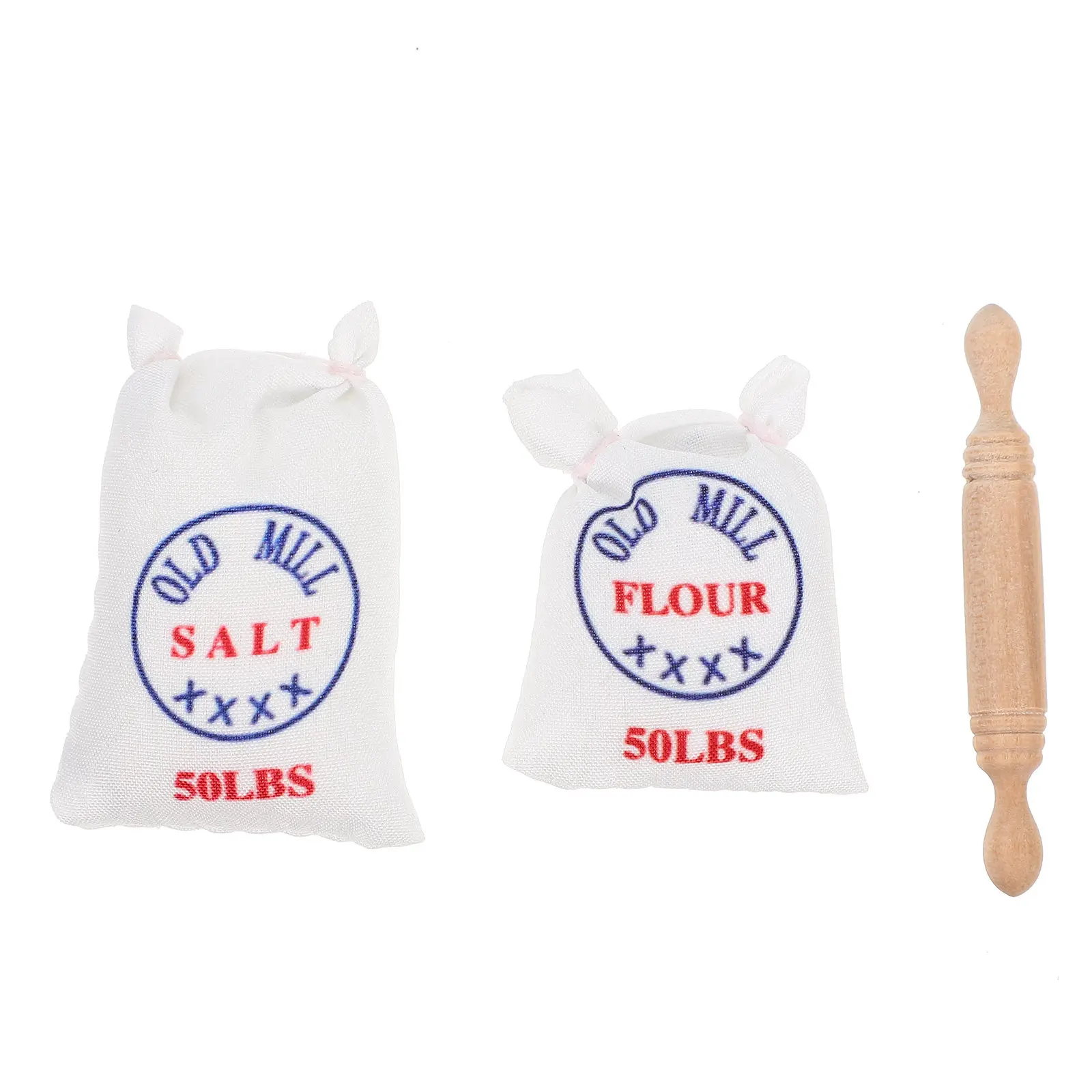 1세트 미니 하우스 주방 소품 시뮬레이션 밀가루 소금 봉지 롤링핀 장면 액세서리 어린이 장난감 미니어처 베이킹 장면
