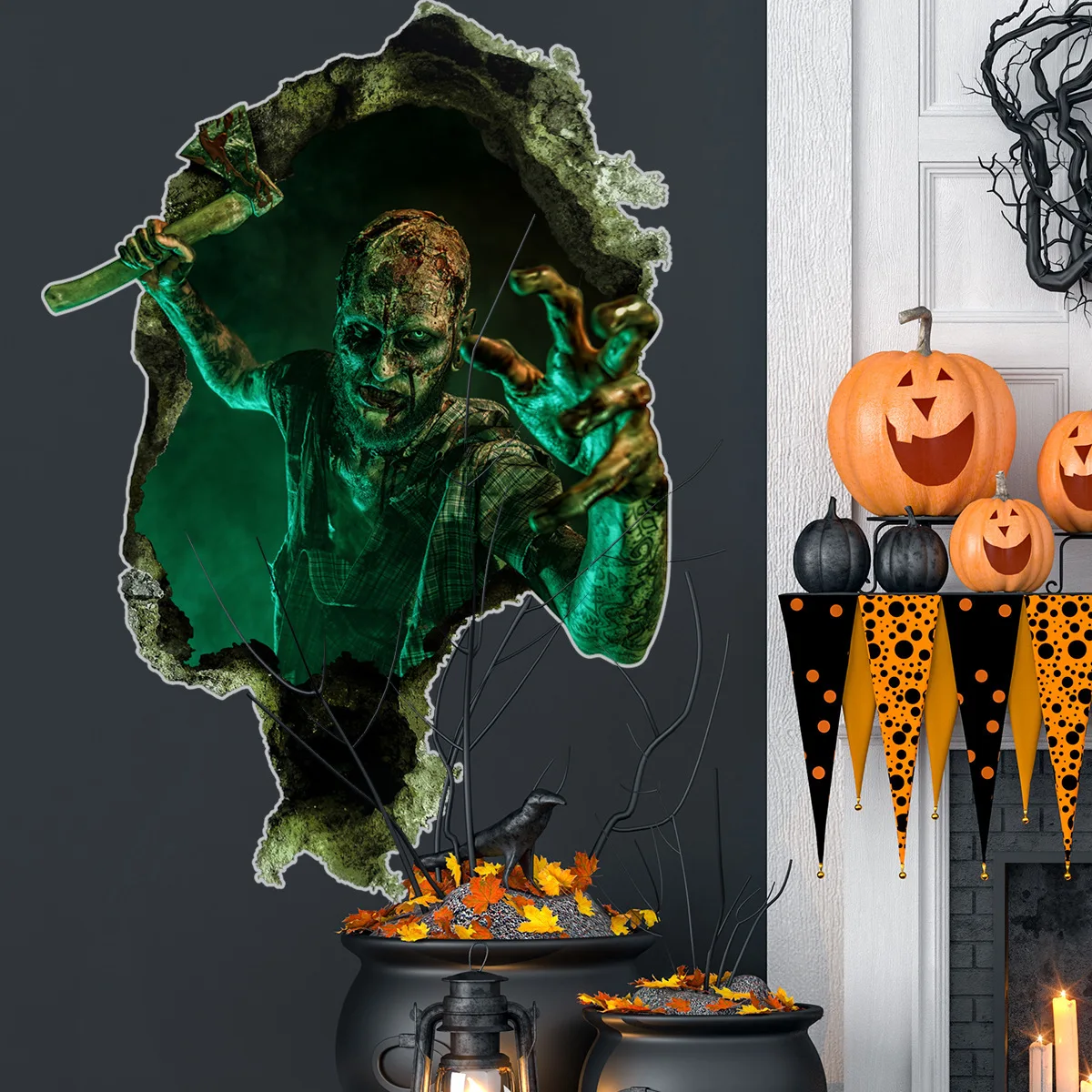 

Halloween 3D broken wall zombie wall stickers room decoration wall stickers self-adhesive wholesale wall stickers
