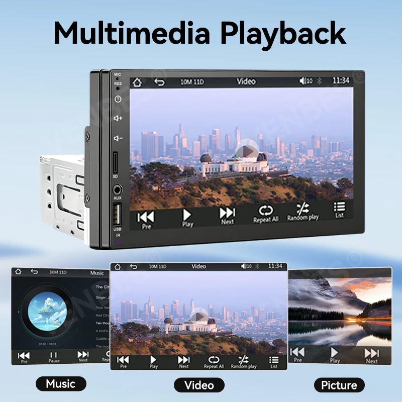 VENBES 1 DIN Radio para automóvil con CarPlay y Android Auto Pantalla táctil de 7 pulgadas Soporte Mirror Link Bluetooth Cámara de marcha atrás opcional 6