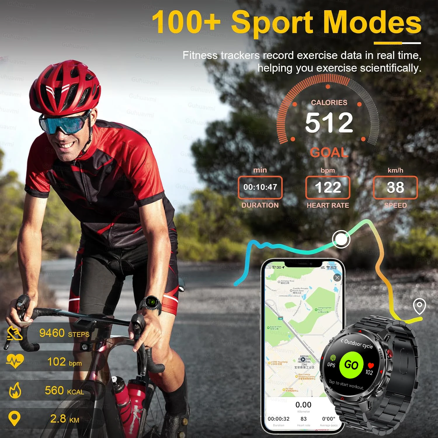 2025 New Military GPS Sports Smart Watch Outdoor RIDE Run Swim Diving Watchs Flashlight Compass 30rice Waterproof Bracelets Men