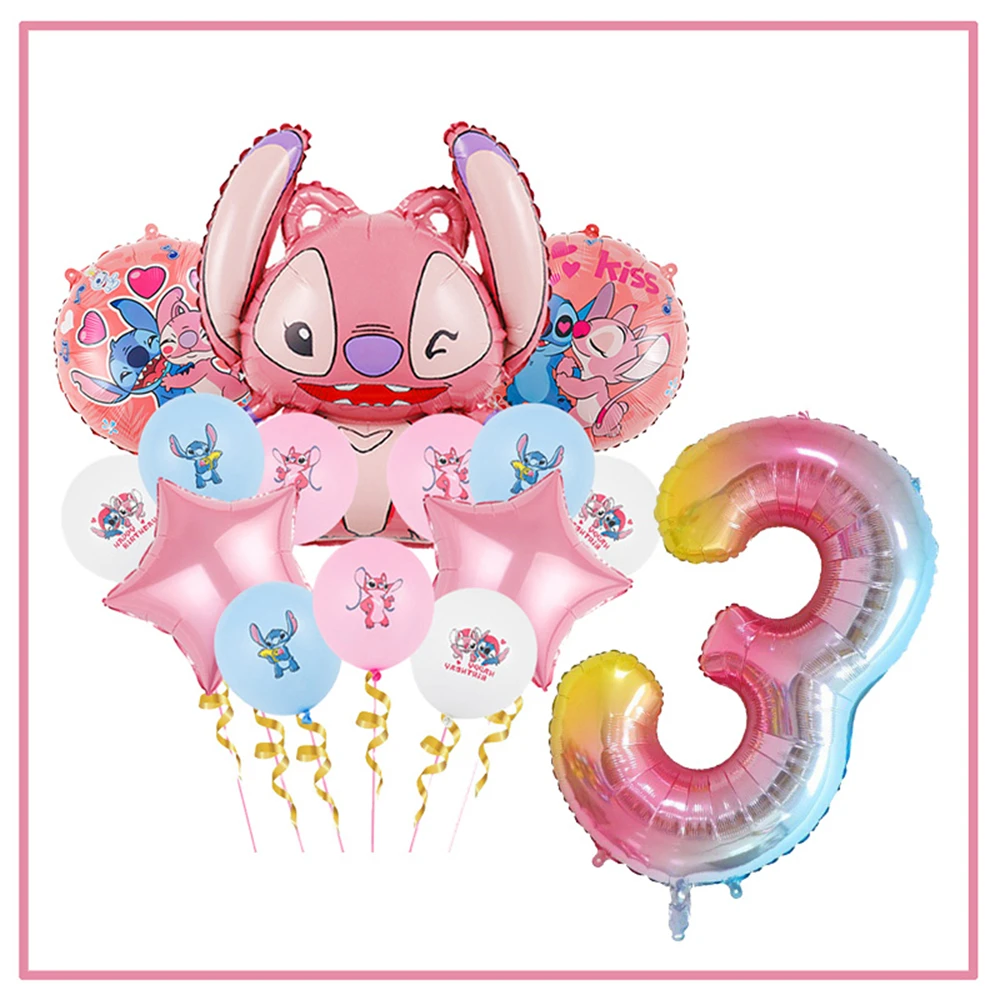 thumbnail image 1 of Decoraciones para fiesta de cumpleaños de Disney Stitch, globos 3D de Lilo y Stitch, vasos de papel rosados, platos, servilletas, suministros, pancartas, vajilla para niños, 1 of 5