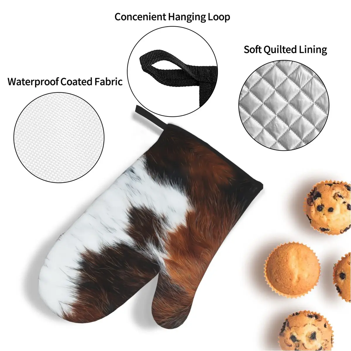 Scottish Highland Cow Cowhide Texture Oven Mitts and Pot Holders 4pcs Sets Kitchen Gloves Potholders for Cooking Baking Grilling