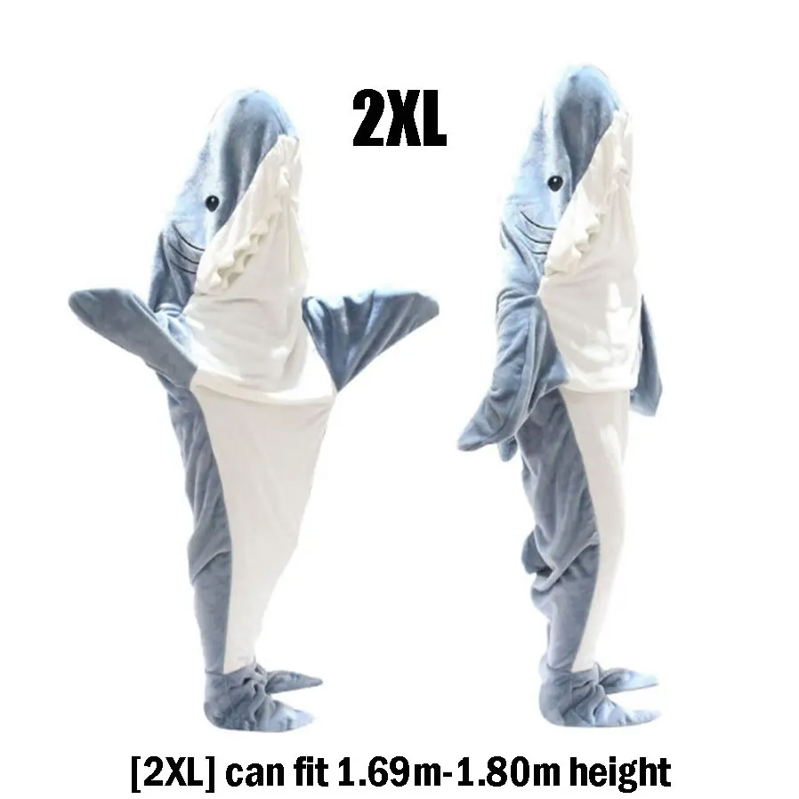 Cozy Cartoon Shark Blanket Hoodie - Flannel Hooded Onesie