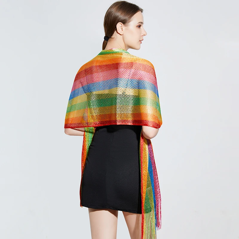 2023 Neuer europäischer und amerikanischer Stil, sexy Regenbogen-Streifen, langer Bart, Sonnenschutz-Schal, Strand-Sonnenschutz-Schal, vielseitig einsetzbar – Detail 6