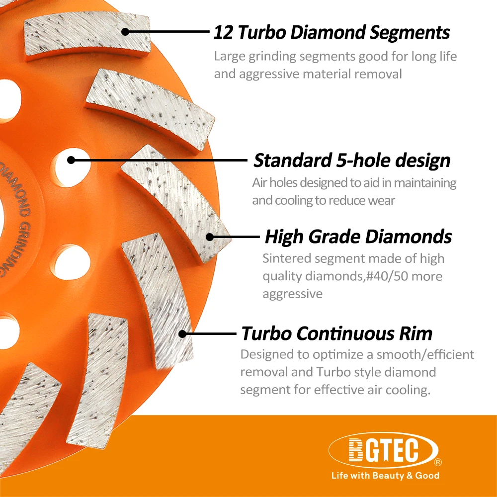 BGTEC 1pc 4"/Dia100mm Diamond Grinding Wheel Cup Wheels For Concrete Marble Granite Masonry Brick Bore 22.23mm Hot Pressed Disc