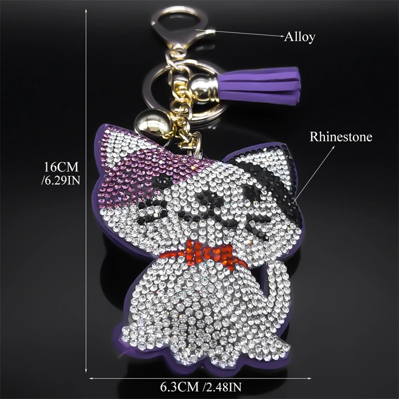 Punk Katze Schlüsselbund für Frauen Männer Strass Gold Farbe Nette Kitty Schlüsselring Halter Kreative Tasche Zubehör Schmuck llaveros ZZZ182 – Detail 3