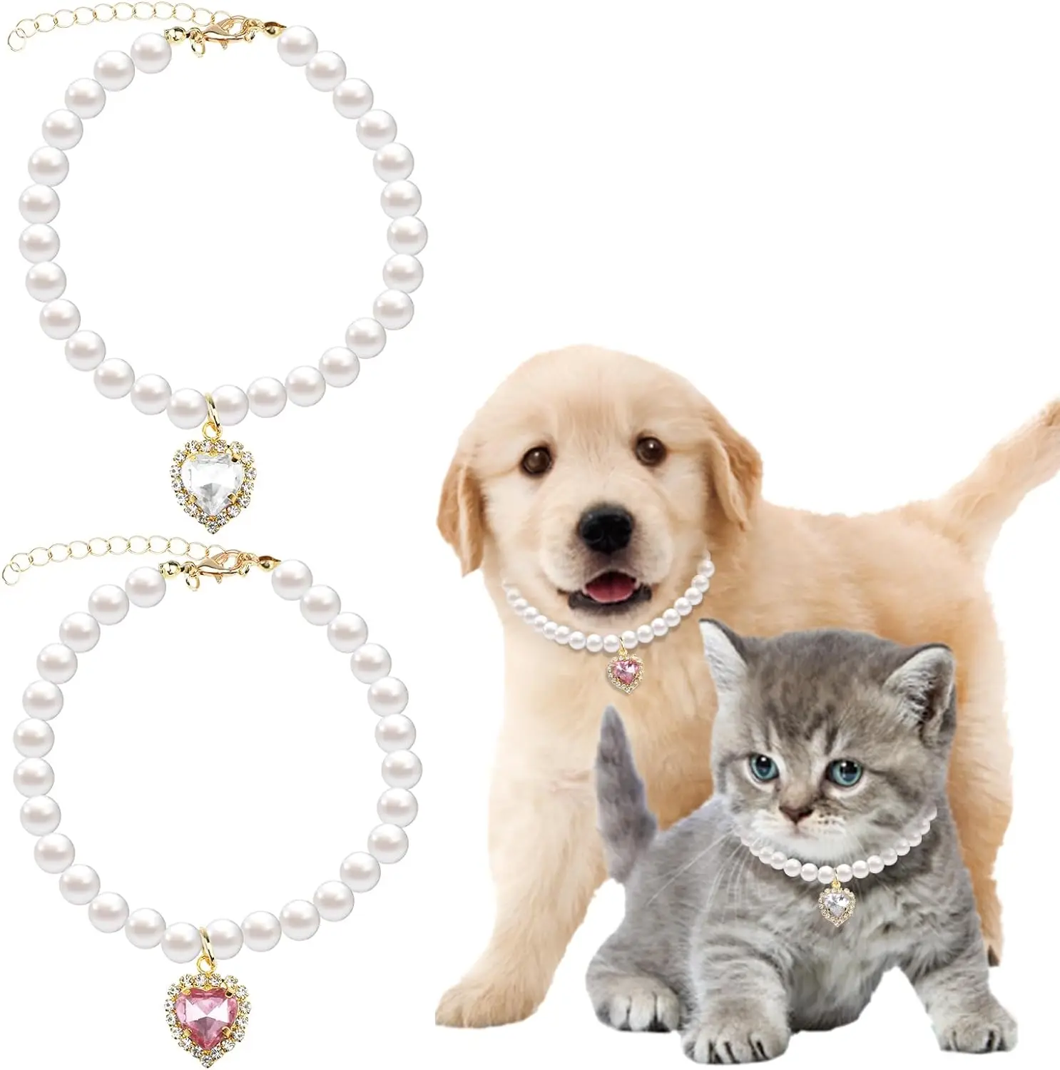 TONG Pearl Jewel Dog Cat Pet Cute Necklace Kitten Cat Collar Accessories Princess French style Adjustable for Cat Kittens