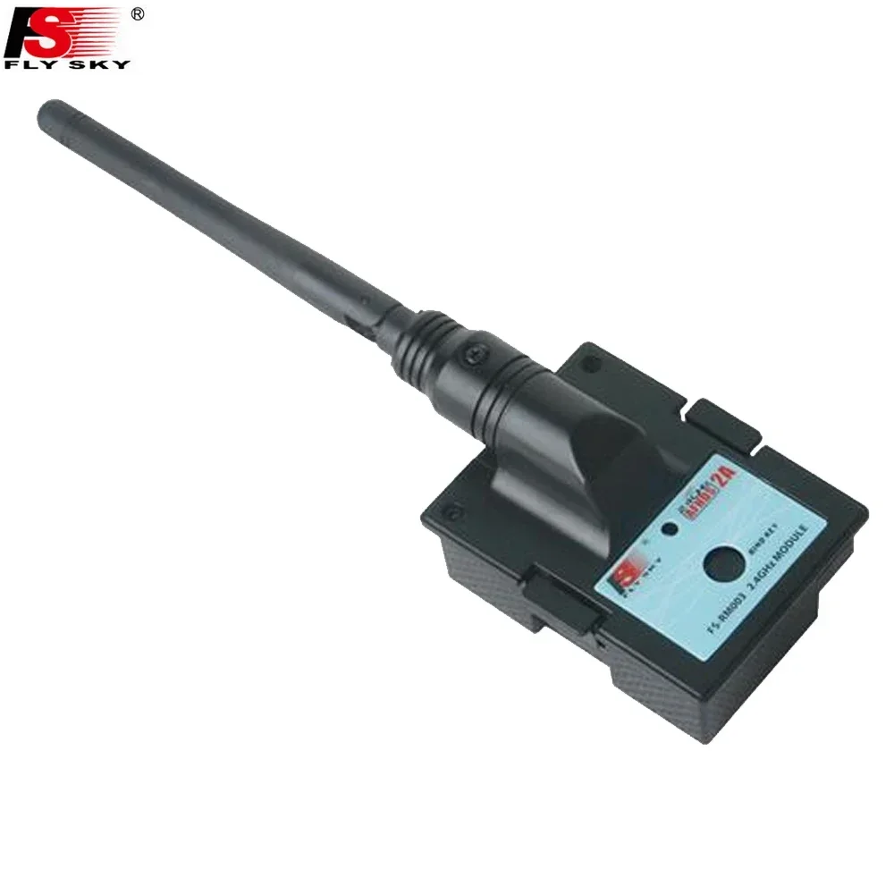 Module Émetteur FlySky FS-RM003 V2 AFHDS 2A 2.4GHz déconnecté, posé sur fond blanc, avec détails des broches PPM.