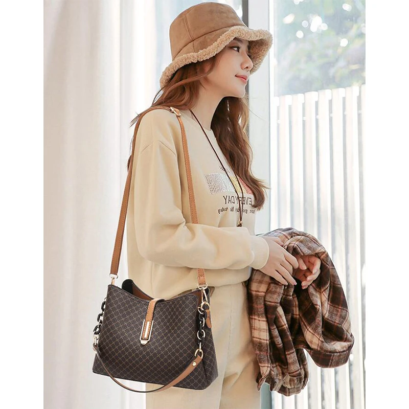 Women Shoulder Bag Pu Leather Fashion Elegant Trend Bucket Bag Ladies European American Style
