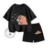 Hit Youth Sunshine Capybara Cartoon Print Design O Collar Delicate Short Sleeves and Shorts Summer Children School Two-piece Set 3