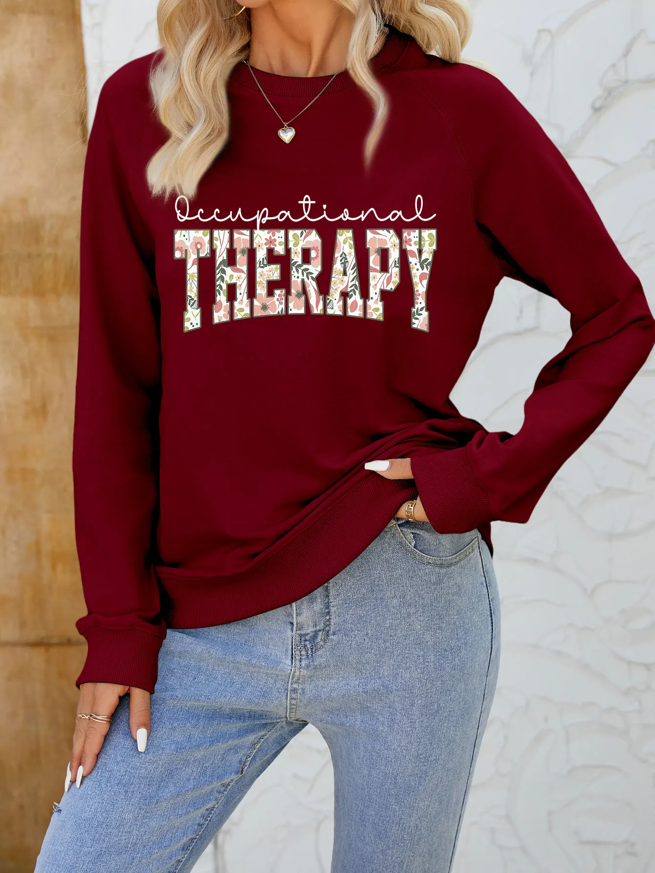 Autumn and winter new round neck women's hoodie occupational therapy flower pattern printed fashion long-sleeved blouse pullover 4