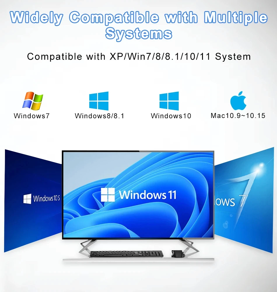 Mini USB 3.0 WiFi Dongle Placa de rede, 802.11ax, 2.4Ghz, 5Ghz, Adaptador WiFi Lan, Driver Grátis para PC, Laptop, Windows 10, 11, 600Mbps