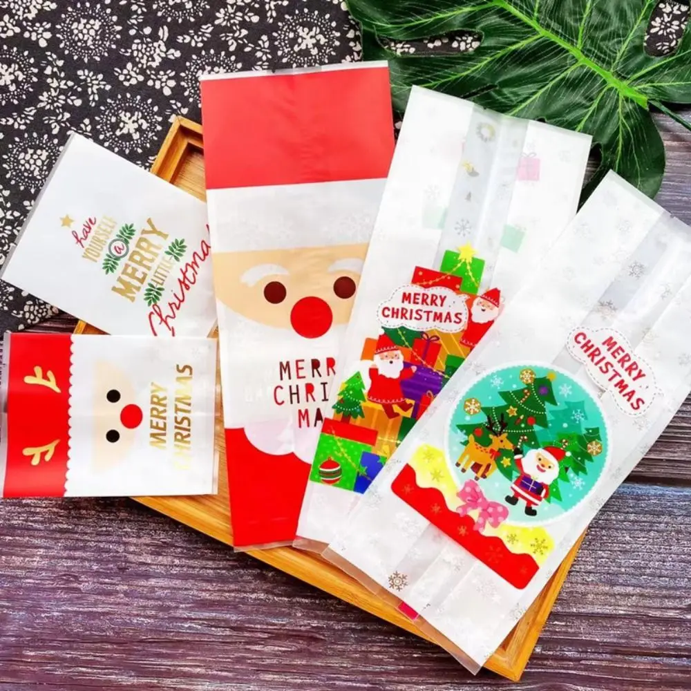 

50/100Pcs Gift Packages Christmas Candy Bag Plastic Bags Merry Christmas Xmas Packaging Bags Biscuits Snack Snowflake Pastry