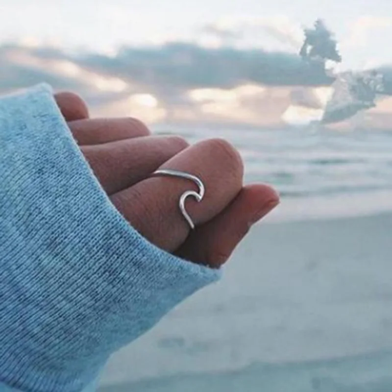 Simple Sea Wave Couple Rings Ocean Surf Alloy Ring Silver Color Paired for Women Men Wedding Jewelry 2021 Gift | Украшения и