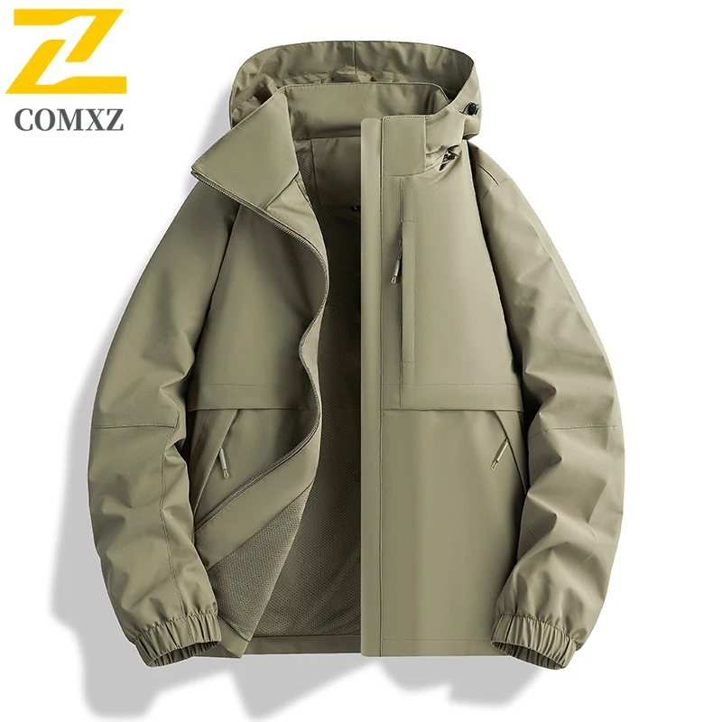 Spring Autumn Men's Jacket Outdoor Fashion Color Blocked Waterproof Windbreaker Camping Resistant Scratch Resistant Hooded Coat