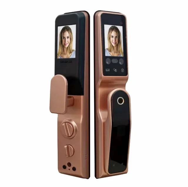 005Tuya Wifi Fingerprint Recognition Smart Door Lock Cat Eye Automatic Face door lock with Camera Capture Function 2