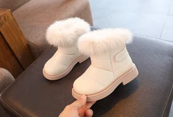 2023 Solid Color Plush Winter Kids' Casual Boots - 24 (C02Beige)