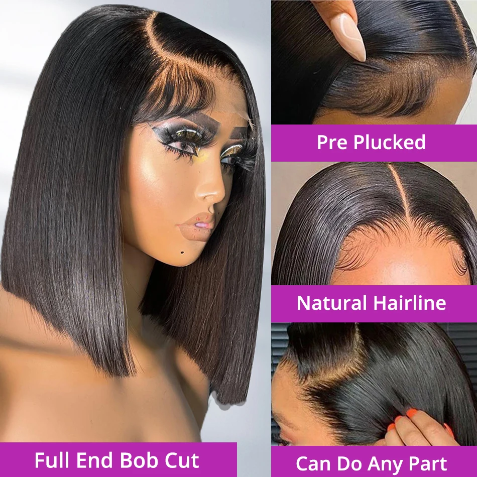 13x6 HD Lace Frontal Short Bob Wig Bone Straight Glueless Pre Cut 5x5 Closure Wig Ready to Wear 100% Human Hair Wig Preplucked 3