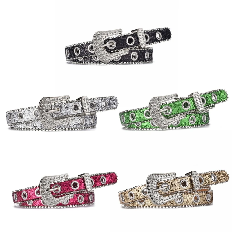 

Casual Belts Adult Temperament Full Sequins Waist Belts Western Cowgirl Cowboy Fashion Belt for Jeans Skirt
