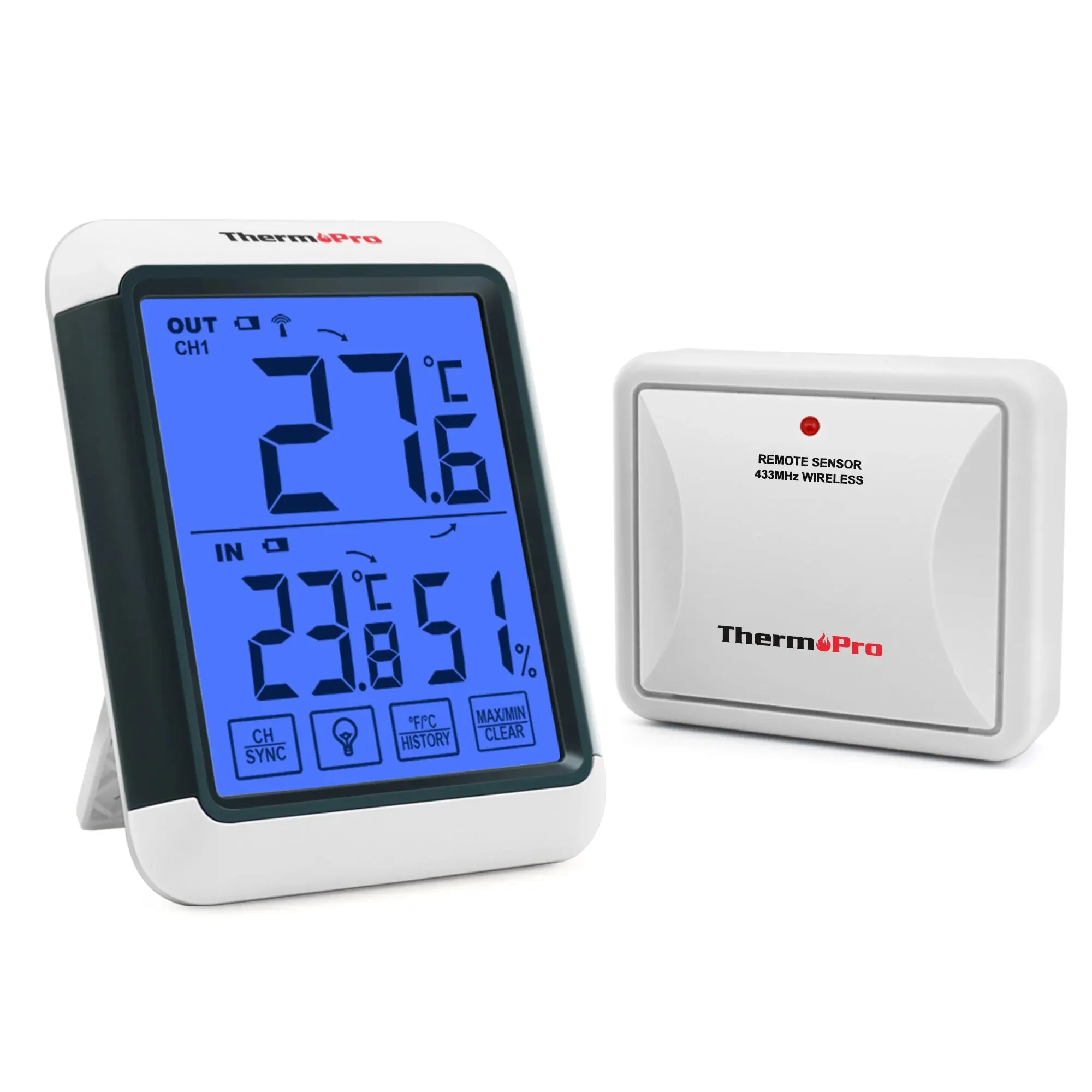 ThermoPro TP65S 실내 및 실외 온도 및 습도 모니터, 백라이트 기능 기상 관측소