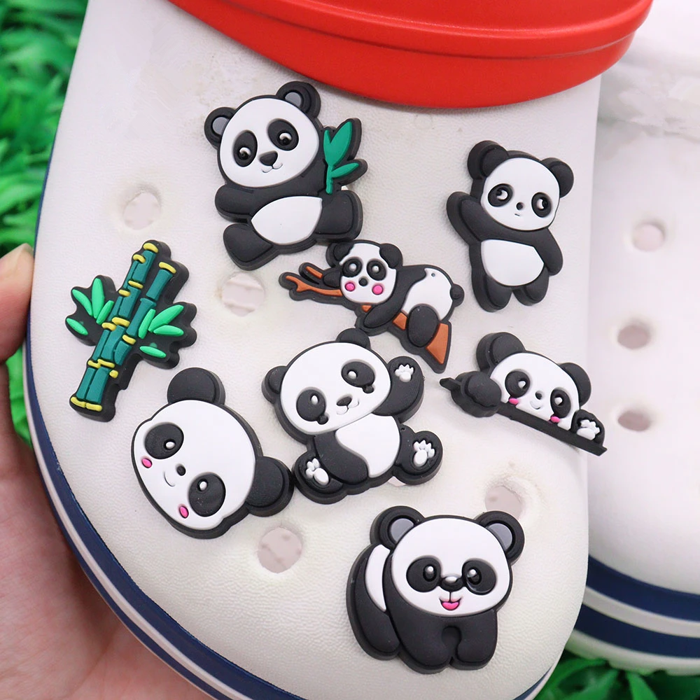 

1-8PCS Cute Animals Bamboo Panda Shoes Charms Accessories Buckle Clog Sandals Decorations DIY Wristbands Kids Gifts