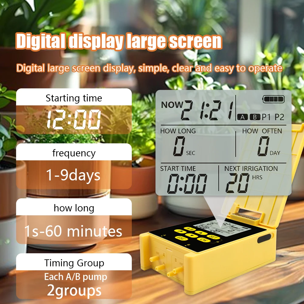 Automatic Drip Irrigation System Solar Powered Dual Pump Water Timer Rain Sensor