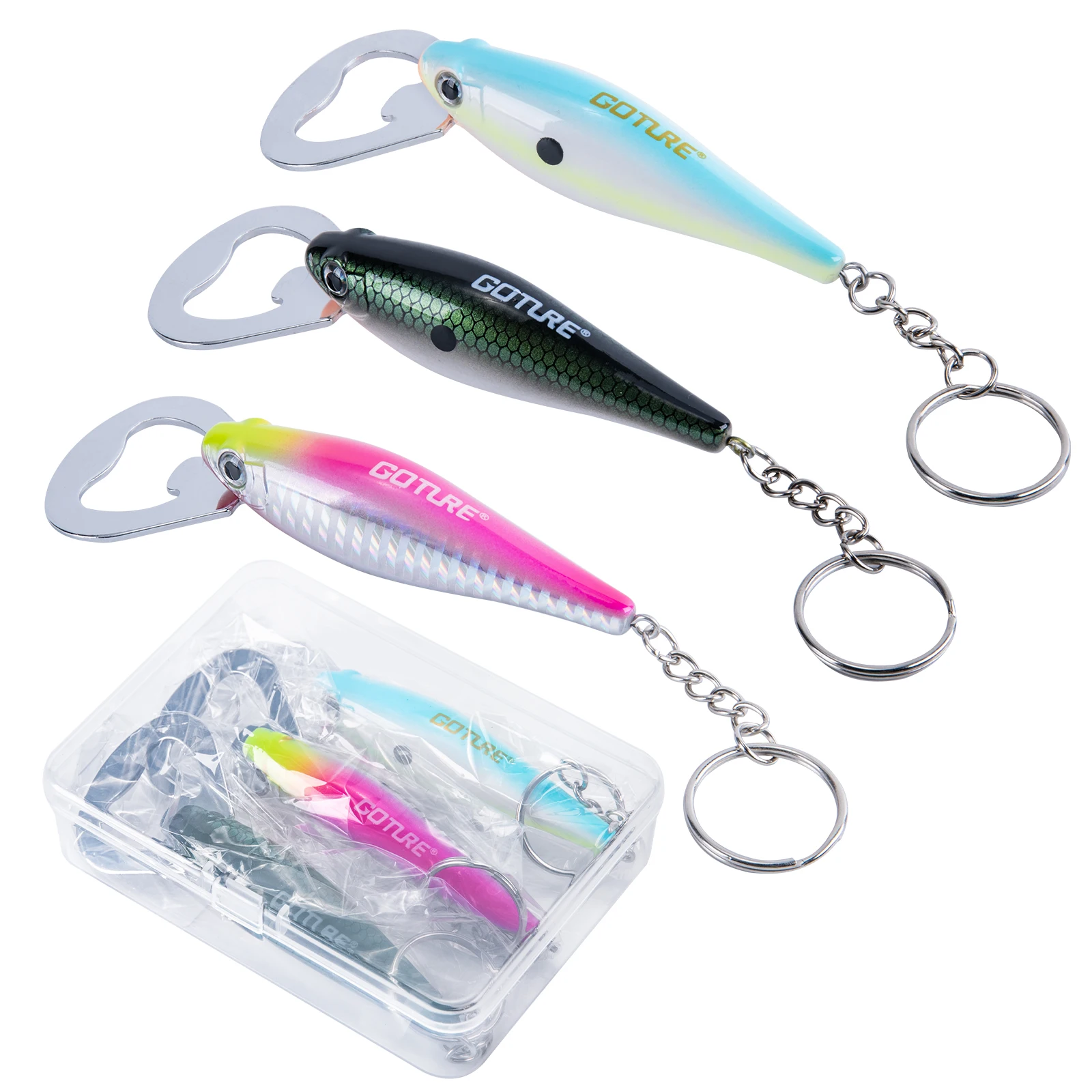 Goture Fishing Lure Shape Bottle Openner Waterproof Durable Exquisite Painting Realistic 3D Eye Openner With Key Ring Design fishing tools fishing accessories fishing tool fishing tackle
