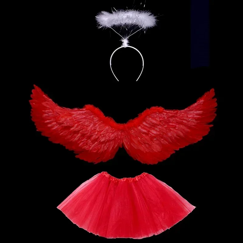 Frauen Mädchen Feder-Engelsflügel-Rock Halo-Ring Blumenkranz Party Ball Geburtstag Weihnachten Halloween Festival