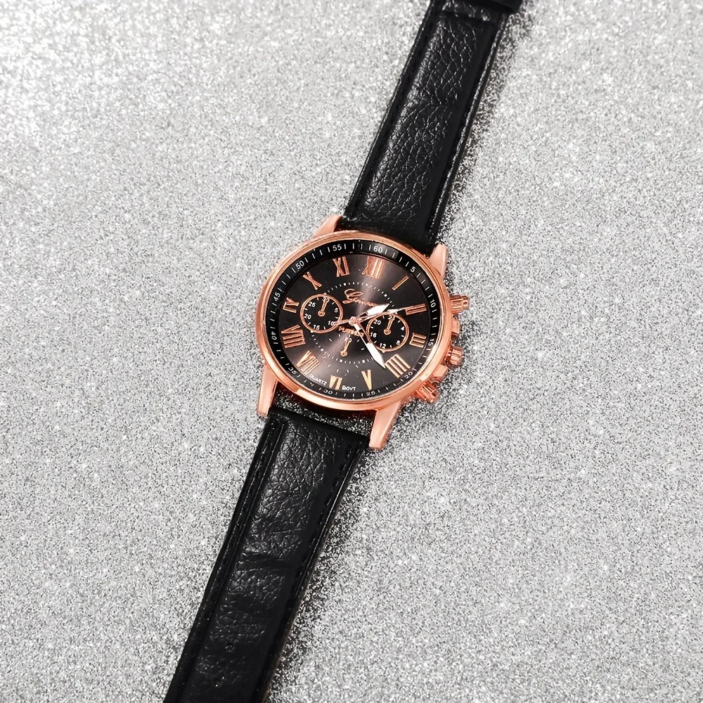 4-piece set of fashionable women's quartz watch - stylish circular dial, suitable for daily wear and special occasions