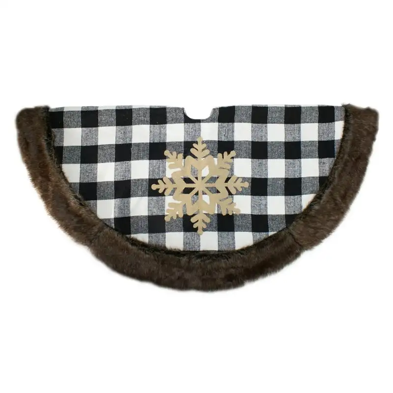 

Multi-color Buffalo Plaid Polyester Christmas Tree Skirt, with Burlap Snowflake 1" x 48" x 48"