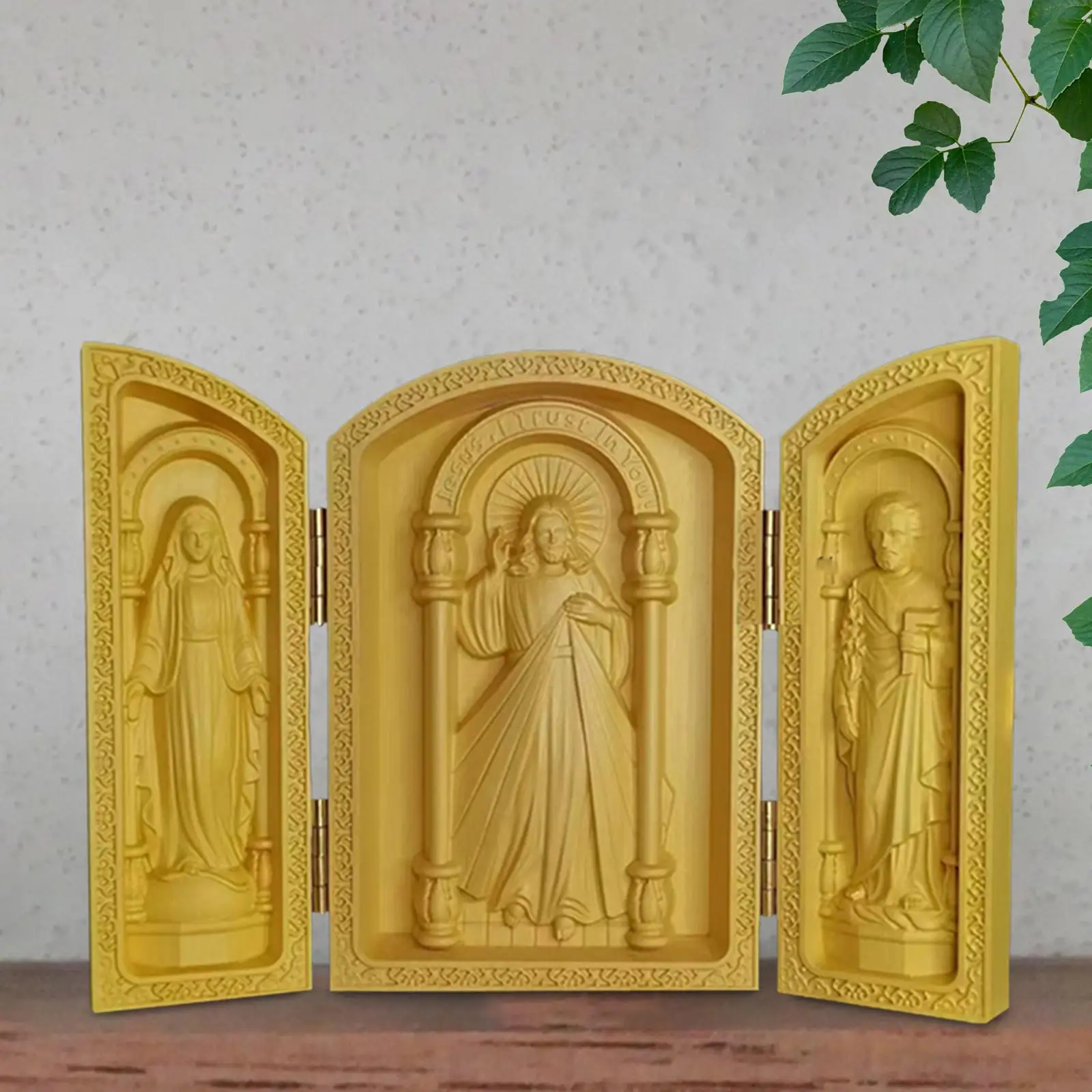 Holy Figurine Wood Carving Ornament Catholic Religious Collection Statues Decorative for Shelf Office Chapel Decoration Table