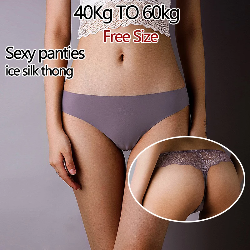 

1PC Ice Silk Thong Panties Sexy Women Underwear Female G-string Panties Briefs For Ladies Hollow Lace Low Waist Panties For Girl