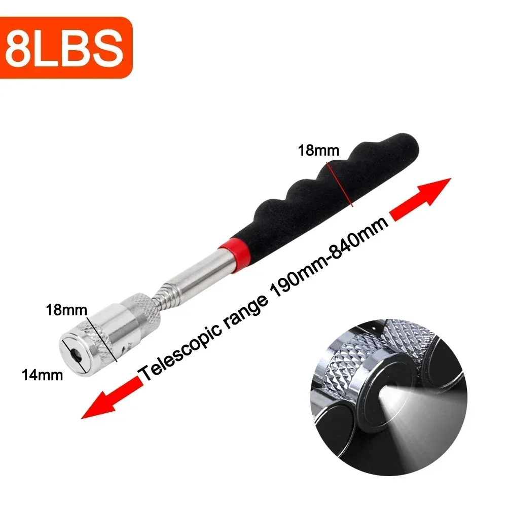 "Extendable Magnetic Pickup Tool with LED Light - Telescopic Magnet Rod for Mechanics & DIY Repairs (Portable Design)"