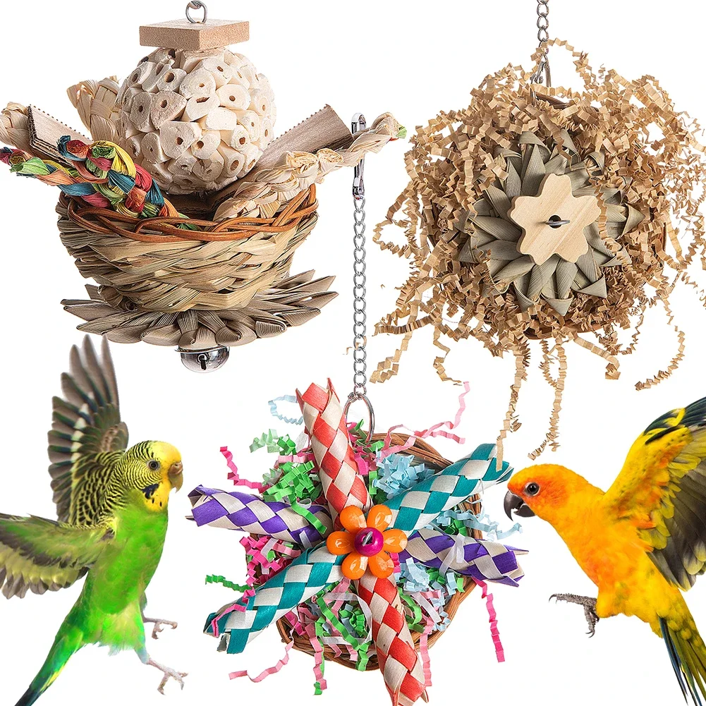 3 Pcs Bird Chewing Toys Colorful Parrot Foraging Shredder Health Toys Hanging Cage Accessories For Cockatiel Budgies Lovebird